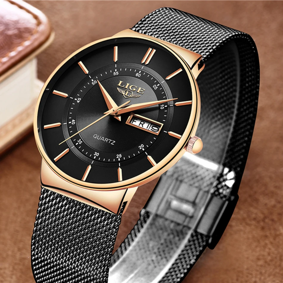 

2019 New LIGE Simple Mens Watches Top Brand Luxury Male Casual Slim Mesh Belt Watch For Men Waterproof Quartz Clock Reloj Hombre