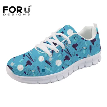 

FORUDESIGNS Casual Women's Flats Cute Barber Printed Ladies Comfortable Mesh Flat Sneakers Female Light Weight Spring Walk Shoes
