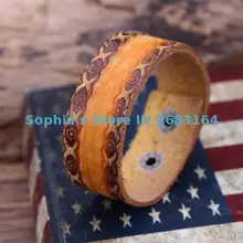 G84 желтый ретро рельефная текстура Топ зерна кожа коровы браслет манжеты мужские