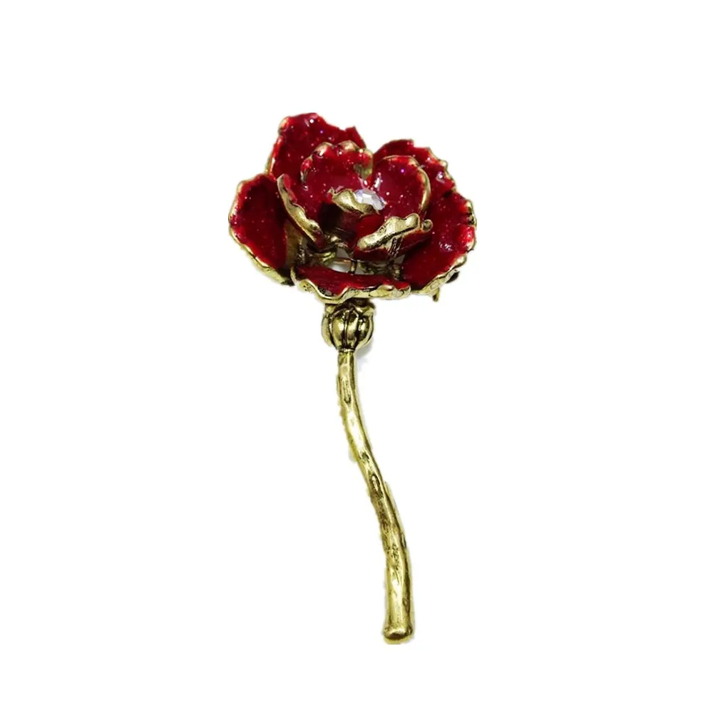 

New Fashion Garment Accessories Vintage Enamel Rose Flower Brooch Pins for Women Lady Wedding Bridal Corsage Jewelry