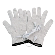 1 пара проводящих волокон Tens электрод массажные перчатки с 1 кабелем боли рук для Акупунктура пульса терапевтический массажер для тела