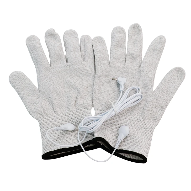 1 Pair Conductive Fiber Tens Electrode Massage Gloves With 1 Cable Pain Hand Relief For Pulse Acupuncture Therapy Body Massager
