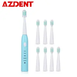 AZDENT Новые 8 головок Sonic Электрический Зубная щётка Перезаряжаемые USB Зарядное устройство зубы зубная щетка Professional 5 режимов для детей и