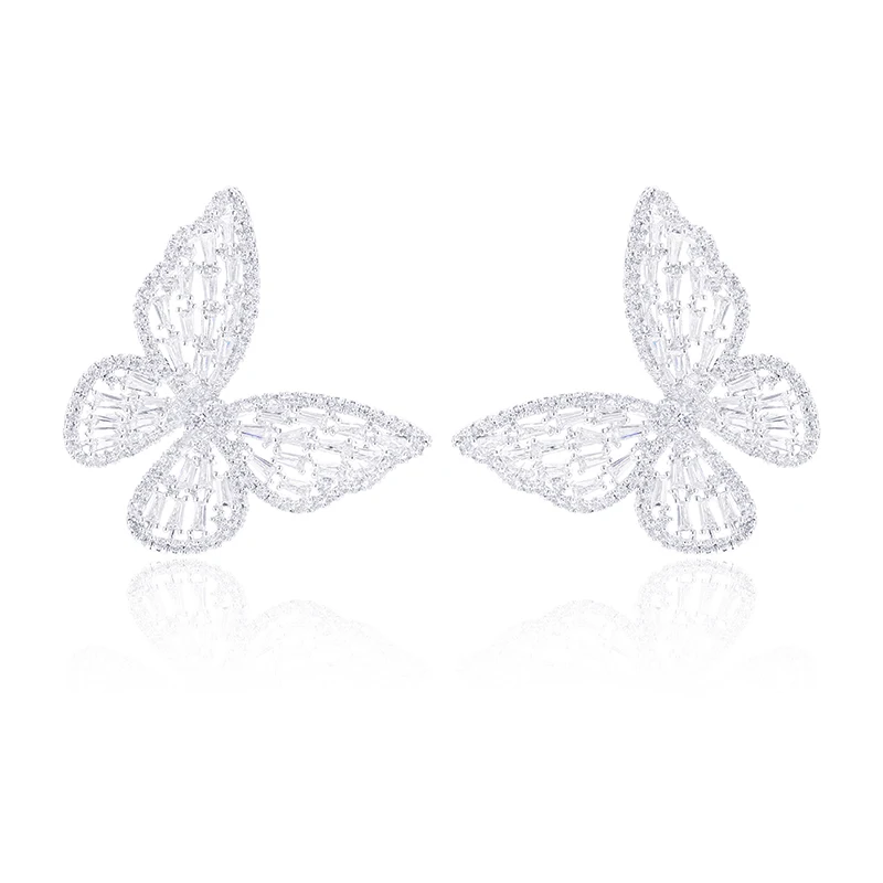 

XIUMEIYIZU Latest Jewelry Luxury Hollow Brilliant Pink Zircon Larger Butterfly Stud Earrings For Fashion Women