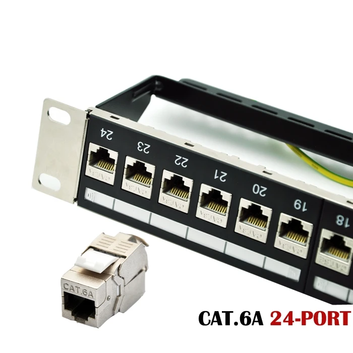 bilder für 24-port CAT.6A Geschirmt Modulare Patch Panel Inkl. 24 stücke von CAT.6A Geschirmt Werkzeug Typ Keystone Jacks, 19 "1HE Rack Mount bilder für 24-port CAT.6A Geschirmt Modulare Patch Panel Inkl. 24 stücke von CAT.6A Geschirmt Werkzeug Typ Keystone Jacks, 19 "1HE Rack Mount