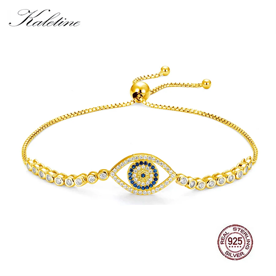 Kaletine чистый 925 пробы Серебряный браслет для тенниса Шарм голубой глаз камень браслеты для женщин Lucky Турция ювелирные изделия мода