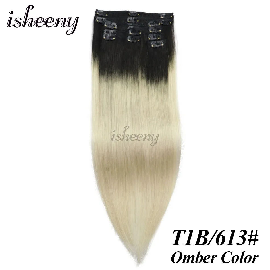 Isheeny 1"-20" волосы Remy на заколках для наращивания, человеческие волосы на прямой 8 шт./компл. бесшовные натуральный для наращивания на заколках, бразильские Однотонная одежда