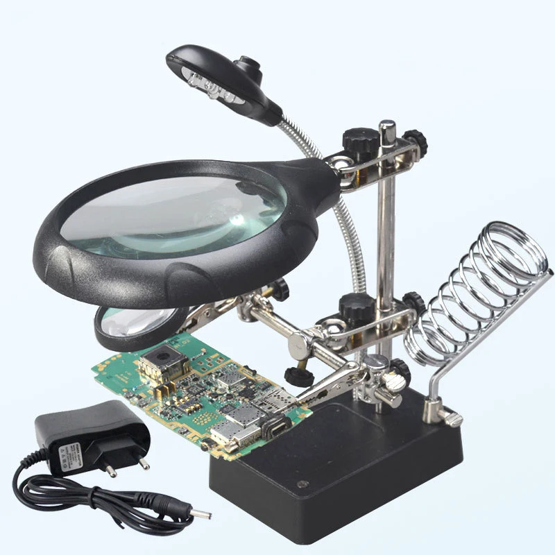 2.5X90mm&7.5X10X34mm Desktop Magnifiers with 5 LED Jewelry Loupe Multi