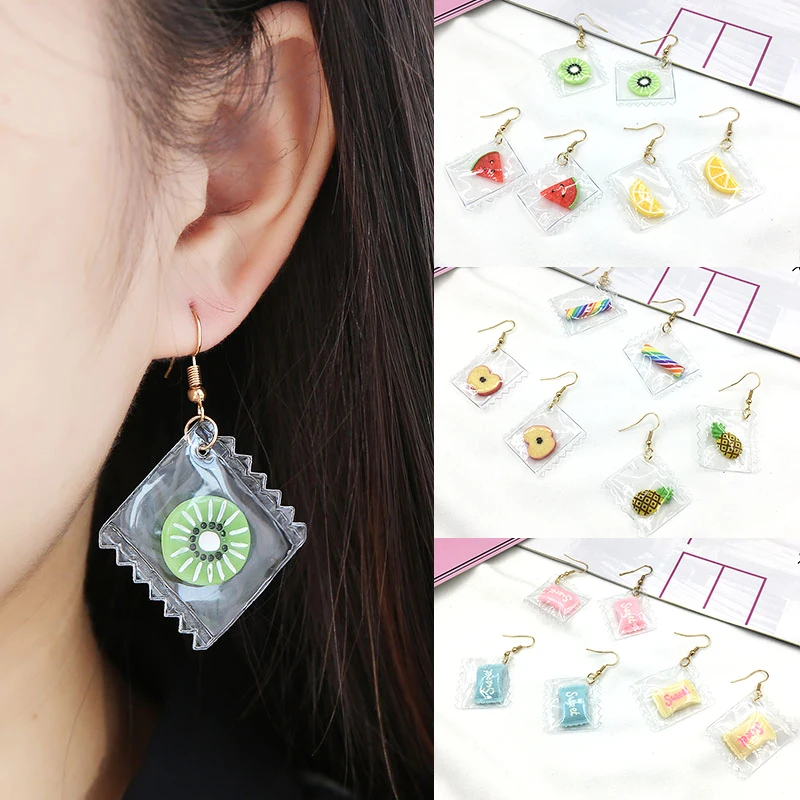

Fashion Women's Drop Earrings Jewelry Fun Candy Color Transparent Lollipop Heart Dangle Earrings Resign Rainbow