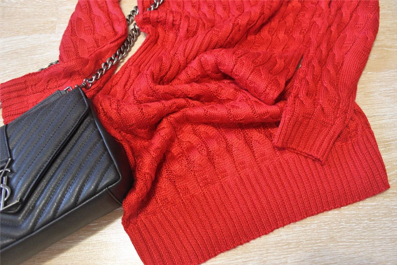 RUGOD Новогоднее красное скрученное трикотажное платье-свитер женское облегающее платье с круглым вырезом и длинным рукавом женская зимняя теплая вязаная одежда Vestidos