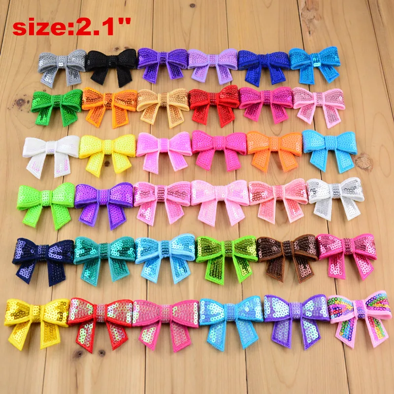 

300pcs/lot Wholesale 2.1'' Mini Sequined Bows Knot Applique Boutique Bow Supply Girls Hair Accessories 36 Color U Pick HDJ14