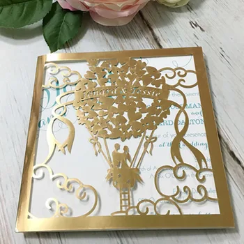 

50 pieces Best selling Hot Air Balloon free customize name laser cut invitation pocket envelope