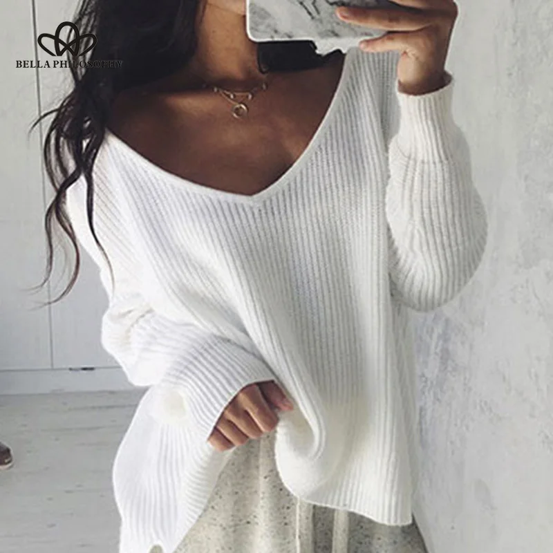 Wonder  2018 new Autumn winter Sexy off shoulder split knitted sweater Women brand black pullovers knitwear white jumper