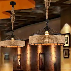 Американский кантри веревка подвесной светильник ретро промышленного ветер горячий горшок магазин ресторан подвесной светильник