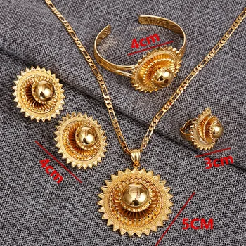 

Bangrui Ethiopian Ethnic Jewelry sets Necklaces/Earrings/Ring/Bangle gold color African Habesha Wedding Gift Eritrea sets