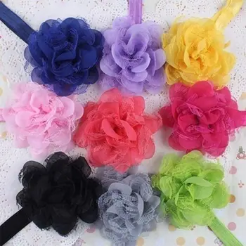 

Hot Sale Fashion Style Flower Hair Bow Multi-Color Mesh Lace Chiffon Flower Children Hair Ribbon Little Baby Girl high quality