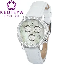 KEDIEYA Brands Womens Luxury Date Display 5ATM Chronograph Sport Watches Zircon Diamond Pearl Dial Ladies Girls Watches Gifts