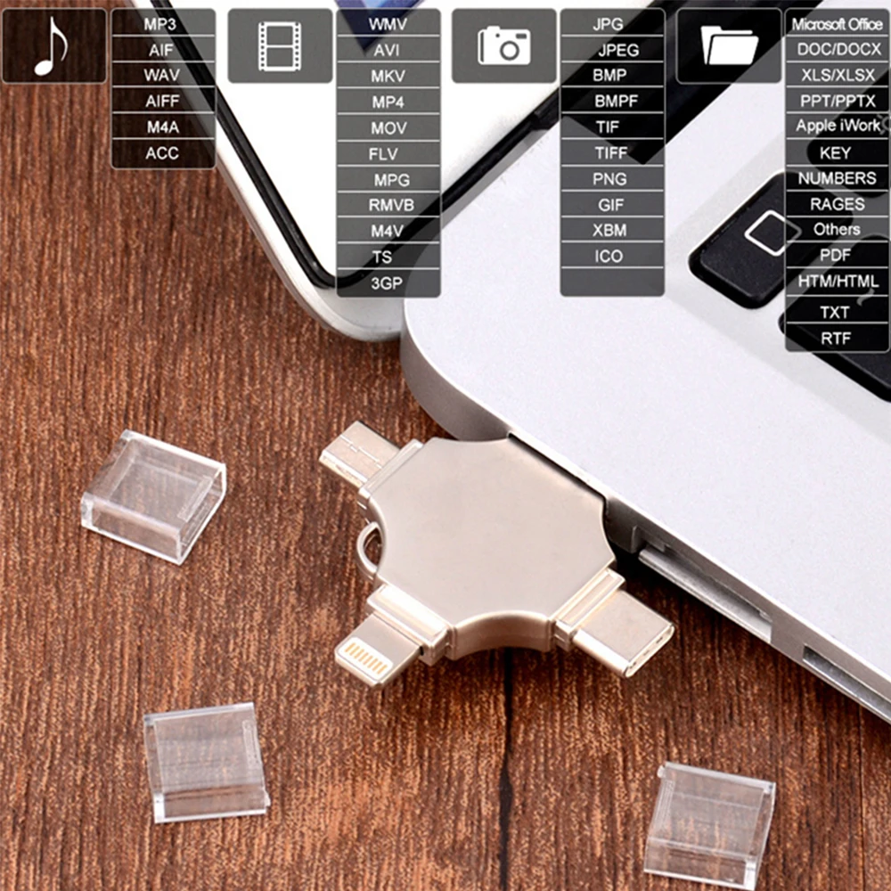 Flash Drive 128GB 4in1 USB3 0 OTG Multifunctional U Disk for iPhone Android phone Computer Type 4
