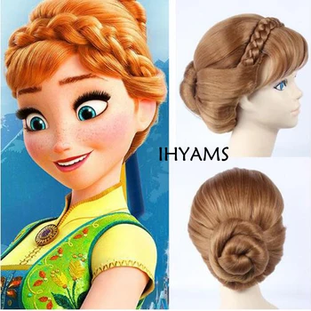Top Qualtiy Trecce Corta Marrone Naturale Mix Bionda Anna Updo Parrucca Cosplay Capelli Sintetici + Protezione Parrucca