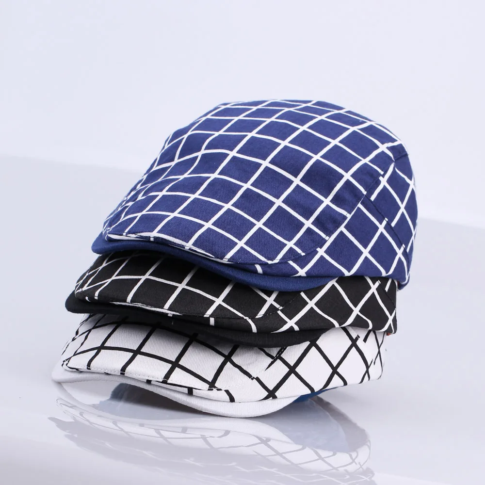

New Fashion Gatsby Newsboy Cap Men Cotton Hat Golf Driving Flat Cabbie Unisex Plaid Check Berets Hat Duckbill Cap