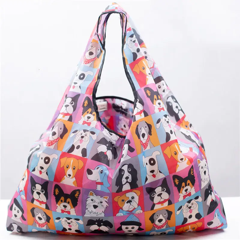 

Magic style Nylon Large Tote ECO Reusable Polyester Portable Shoulder Handbag Cartoon Green Folding Pouch Shopping Bag Foldable