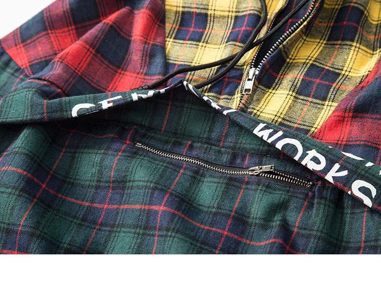 Patchwork Pullover Plaid Long Sleeve Hoodies Shirts 9