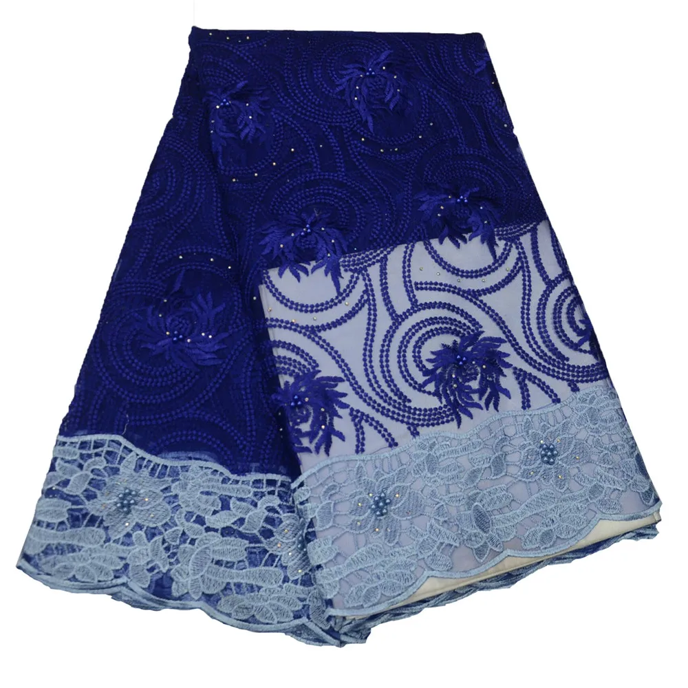 

Latest High Quality African Tulle Lace 2018 India Royal Blue Embroidery Beaded Fabric For Party X410-02