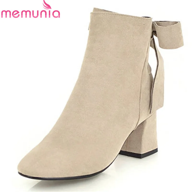 

MEMUNIA 2020 new arrival ankle boots for women flock leather autumn winter boots zipper bowknot ladies boots dress shoes woman