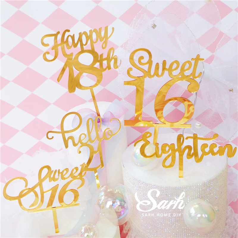 Сверкающие Золотые "сладкие" 1" 18" с днем рождения, ручные украшения для торта, вечерние украшения на день рождения, милые подарки