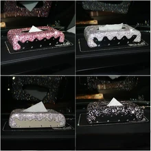 Красочные Diamante Кристалл автомобиль коробка ткани роскошные кожаные с прозрачными стразами Бумага башня для хранения Для женщин