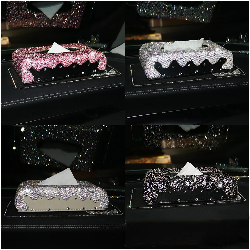 Colorful Diamante Crystal Car Tissue Box Luxury Leather with Crystal Rhinestone Paper Tower Storage Women Colorful Diamante Crystal Car Tissue Box Luxury Leather with Crystal Rhinestone Paper Tower Storage Women