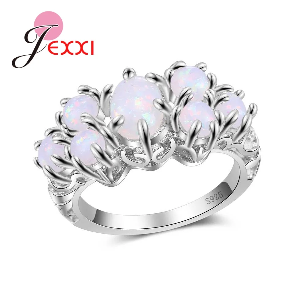 

JEXXI New Arrival Lovely 925 Sterling Silver Geometric Ring With AAA Opal Women Girls Party Enagement High Quality