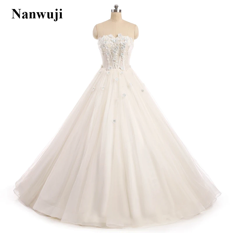 

2017 Nanwuji Sweetheart 3D Lace Flower Wedding dress Illusion Backless Corset Cheap Wedding dress