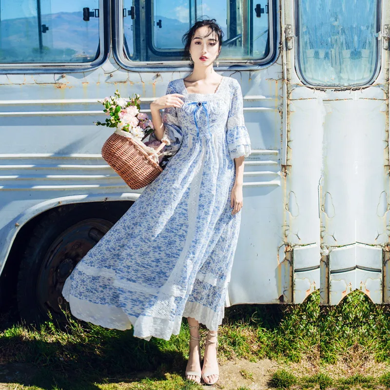 

2018 Women dress Summer New Elegant Flare sleeve floral Swing dress Female vestidos