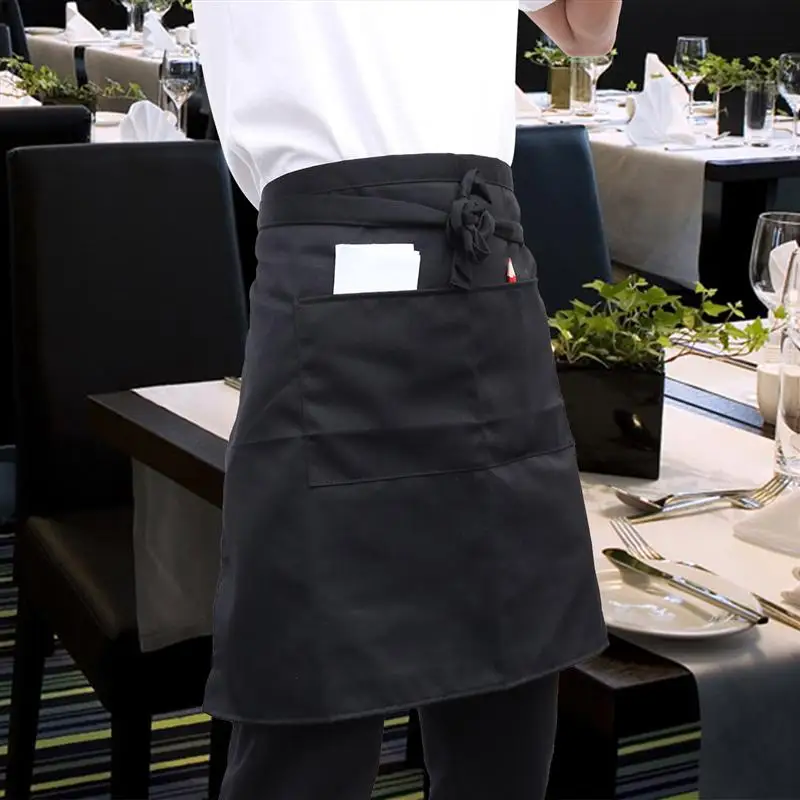 70x50cm Universal Unisex Women Men Kitchen Cooking Waist Apron Short Apron Waiter Apron With Double Pockets