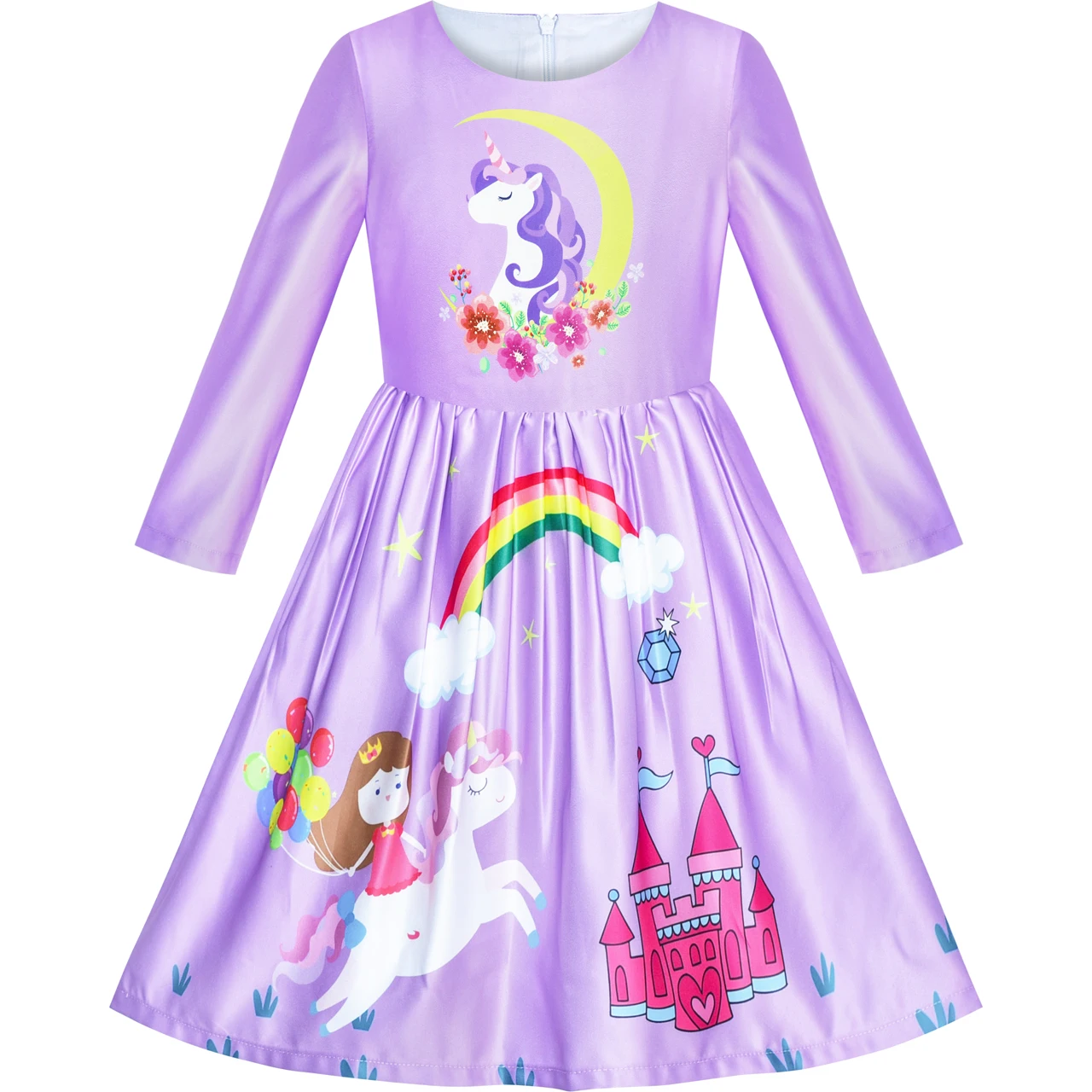 Sunny Fashion платья для девочек новогодние костюмы Длинный рукав единорог Замок