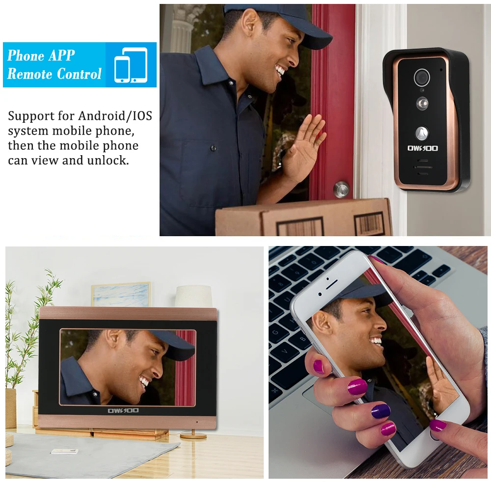 OWSOO 7 дюймов монитор проводной wifi видео телефон двери дверной звонок Домофон система входа Поддержка ночного видения телефон приложение удаленный домофон