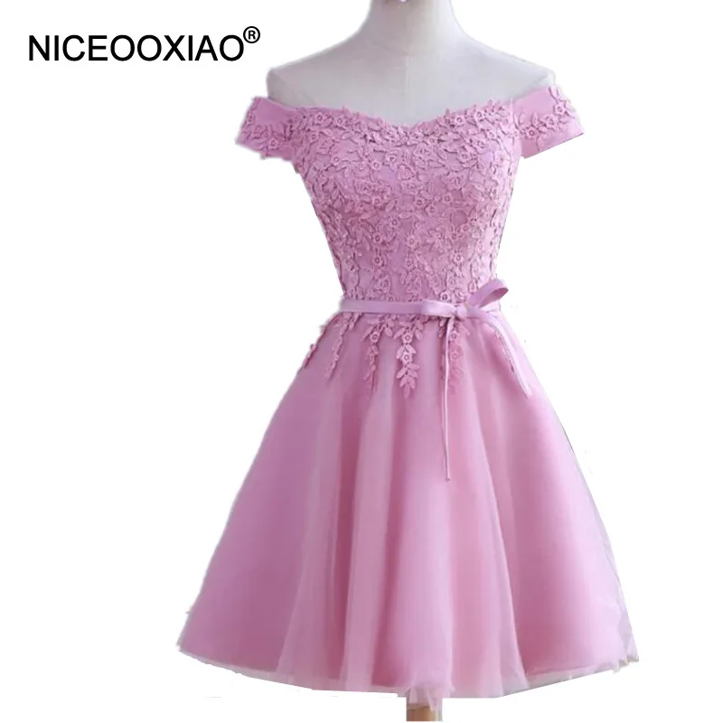 Халат niceooxiao De Soiree Anko розовые короткие вечерние платья 2017 кружевное платье с