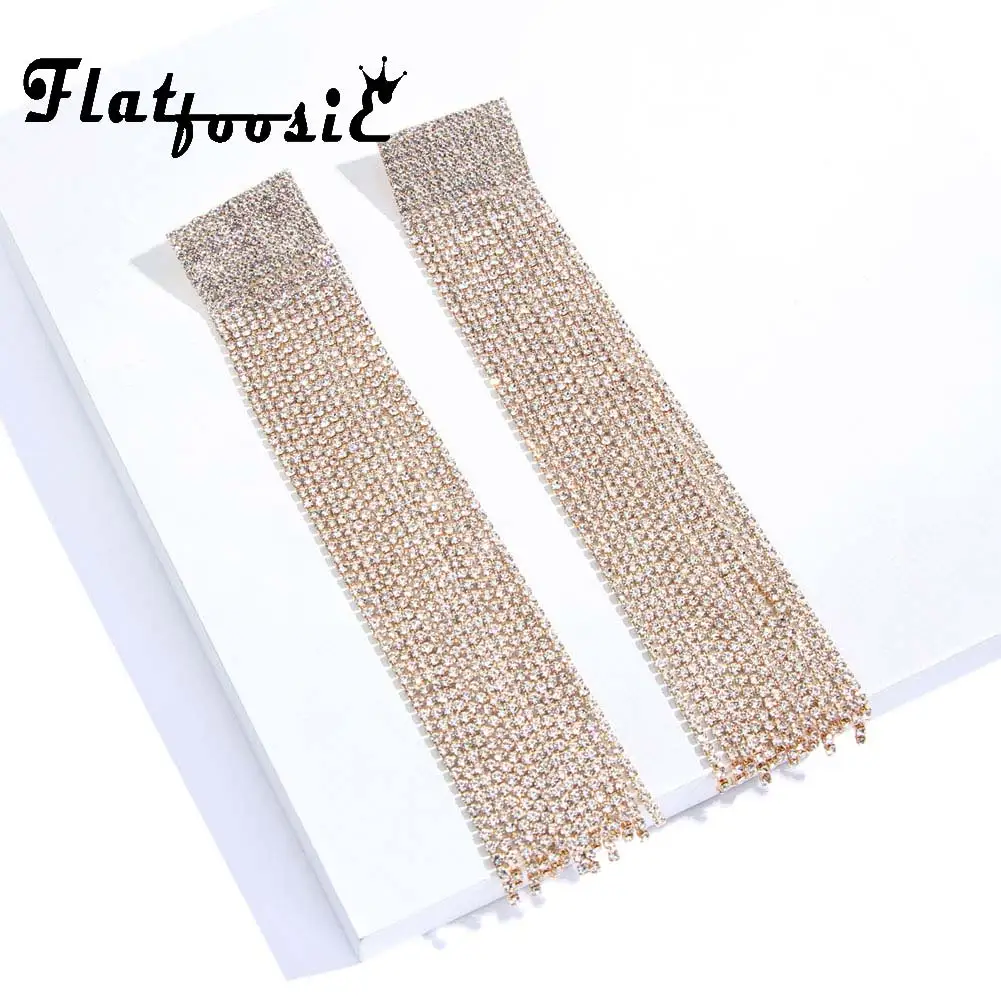 Flatfoosie Мода Кристалл Сеть серьги цвет серебристый, Золотой Цвета кисточкой длинные серьги для Для женщин модные свадебные себе ювелирные изделия