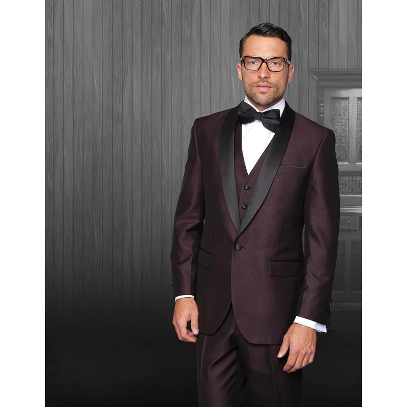 

Custom made a button gap Burgundy groom men suit black Lapel jacket+pants+bowtie+vest men's dress wedding best man mens suits