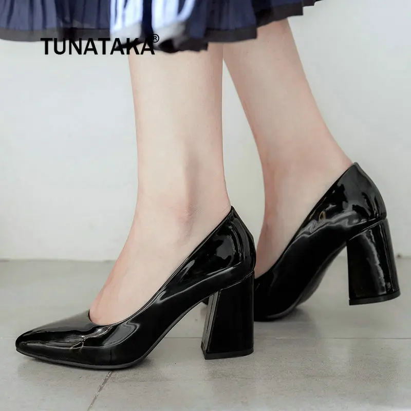 

Women Fashion Pointed Toe Thick High Heels Dress Spring Fall Pumps Shoes Beige Pink Red Black