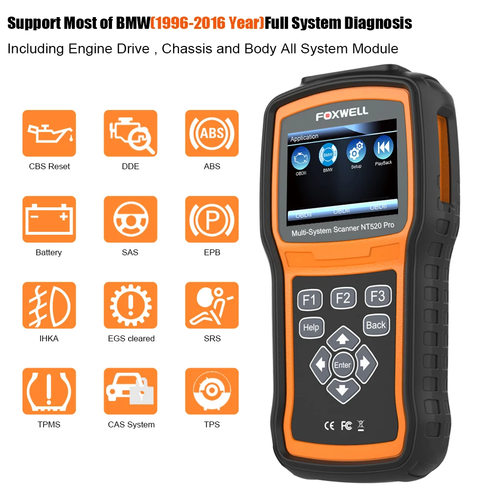 Foxwell NT520 PRO полная система OBD2 сканер ABS SRS SAS BMS DPF EPB инжектор сброса масла