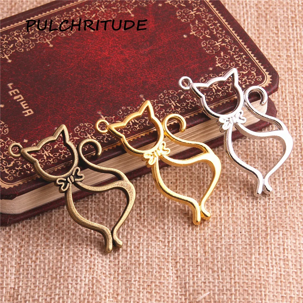 

PULCHRITUDE 8pcs/lot Metal Alloy Three Colors Animal Charm Cat Charm Pendant Blank Tray Bezel Diy Jewelry Making c2097