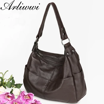 

Arliwwi Top Quality Extra Soft REAL LEATHER Women shoulder Bags Solid Colors Multi Zipper Lady Composite Messenger Handbags New