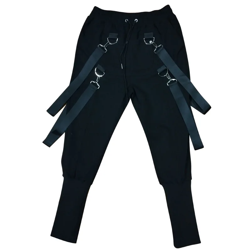 Популярные стильные мужские брюки для бега с боковыми карманами, Осенние штаны-шаровары в стиле хип-хоп, модные мужские спортивные штаны с лентами, уличная одежда, узкие брюки - Цвет: Black