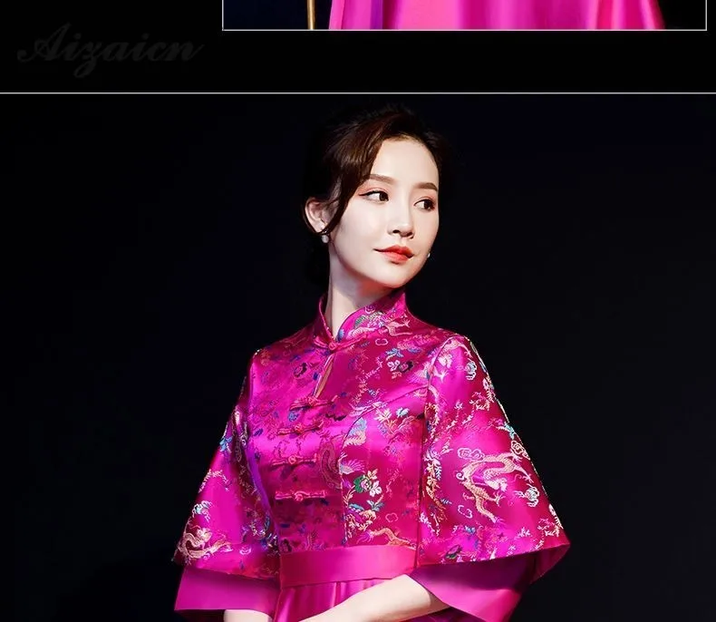 2019 оригинальный ретро длинный Cheongsam красный Chinoise вечерние платья Qi Pao женское традиционное китайское свадебное платье халат Ципао
