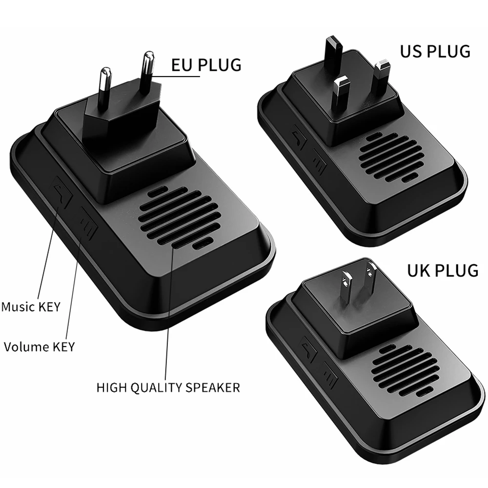 Wireless Doorbell Intelligent Waterproof 1 Button 3 Receiver US EU UK AU Plug 300M Remote Smart Home Door Bell Calling Chime Wireless Doorbell Intelligent Waterproof 1 Button 3 Receiver US EU UK AU Plug 300M Remote Smart Home Door Bell Calling Chime