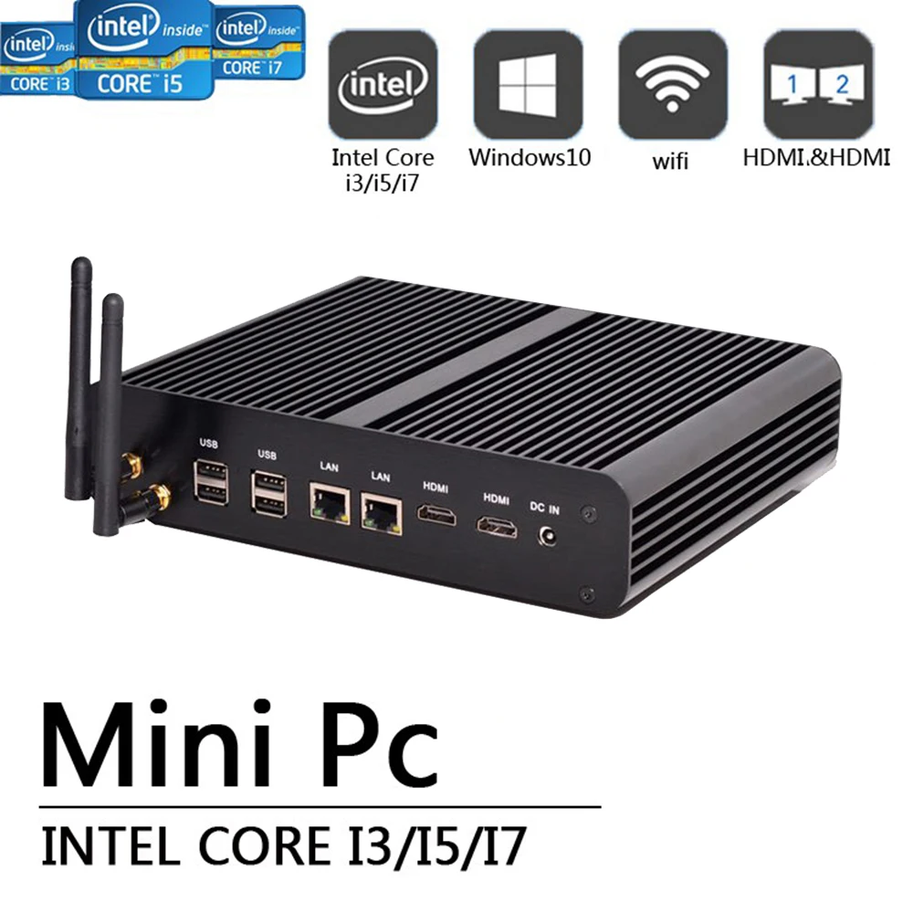 Лучший мини-компьютер в сборке Core i7 4500U 5500U 2LAN 4K HTPC Linux Ubuntu Win10 8USB Dual Nics безвентиляторный мини настольный компьютер