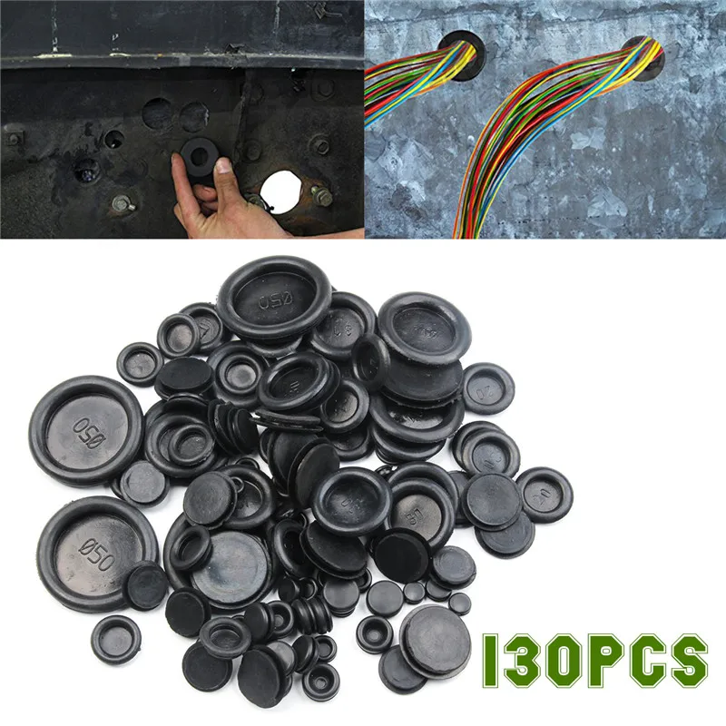 

130pcs Diameter 7/9/12/16/20/25/32/38/50mm Black Rubber Cable Blanking Rubber Wire Closed Grommets Gasket Assorted Kit