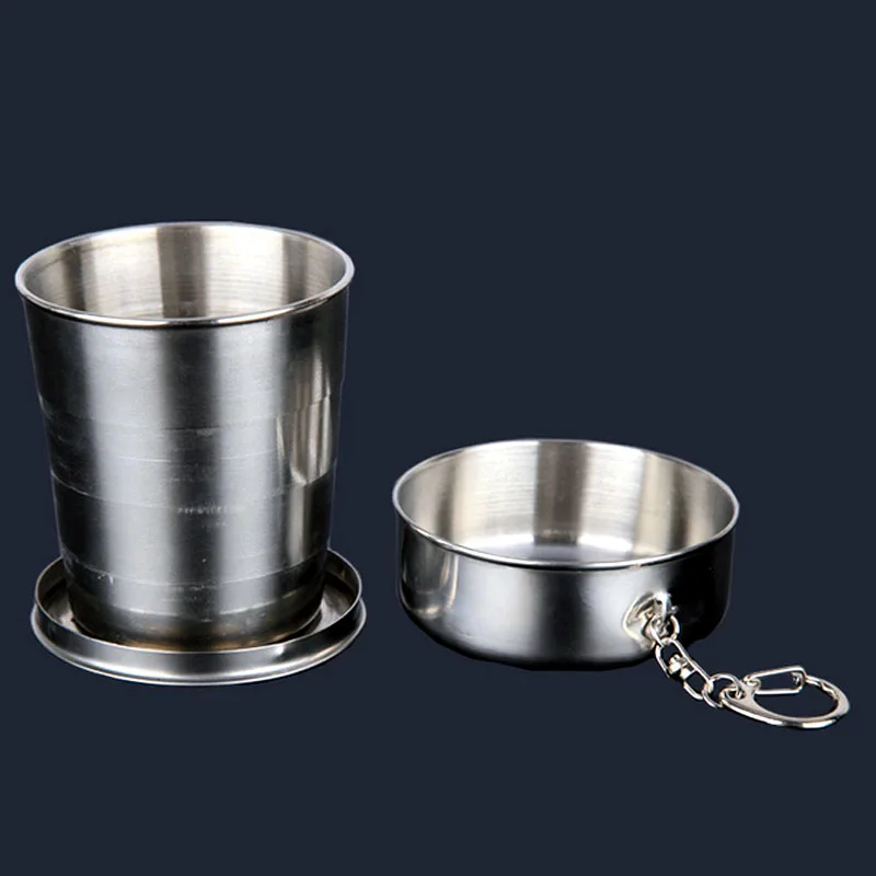 Складная чашка из нержавеющей стали для кемпинга, для путешествий на открытом воздухе, разборная Складная чашка с брелком, металлическая чашка для вина 60/150/250 м - Цвет: 250ML